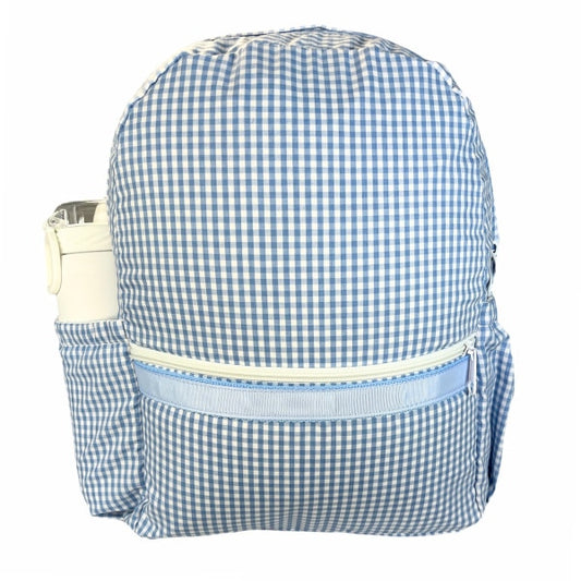 Baby Blue Gingham Medium Backpack w/ Pockets