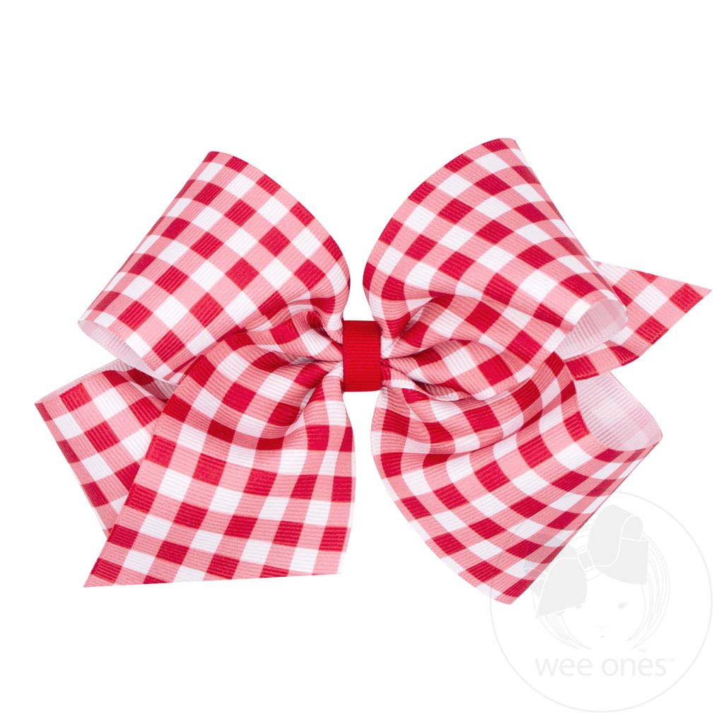 King Grosgrain Hair Bow with Gingham Print