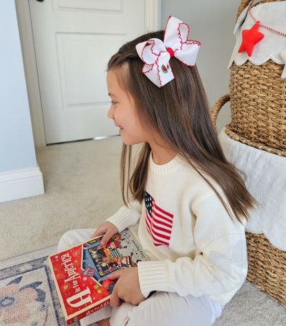 Medium Grosgrain Hair Bow with Moonstitch Edge and Watermelon Embroidery