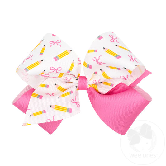 King Back to School Colorblock Pencil Print Hair Bow