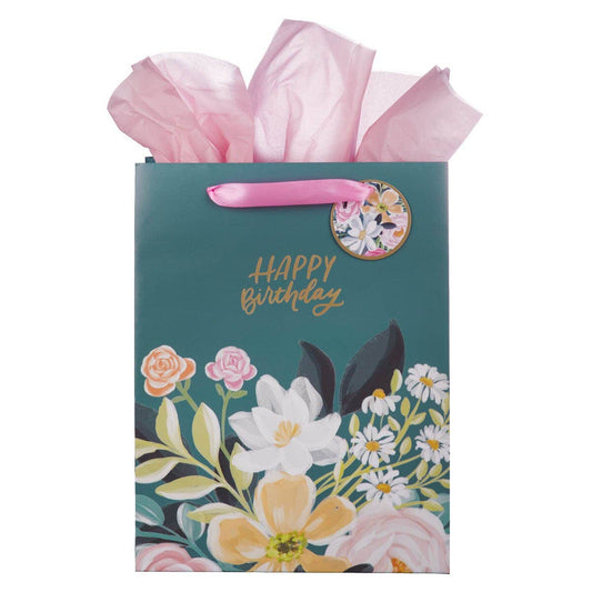 Gift Bag LG Portrait Dark Floral Happy Birthday