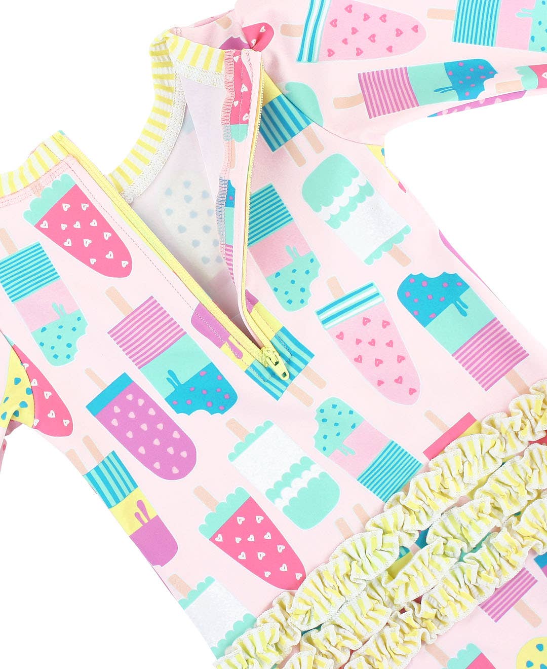 Baby Girls Ice Cream Social LS One Piece Rash Guard with Ruffles