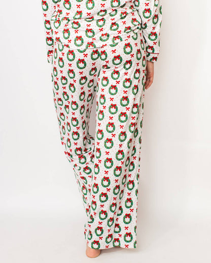 Clara Wreath Sleep Pants   White/Red/Green