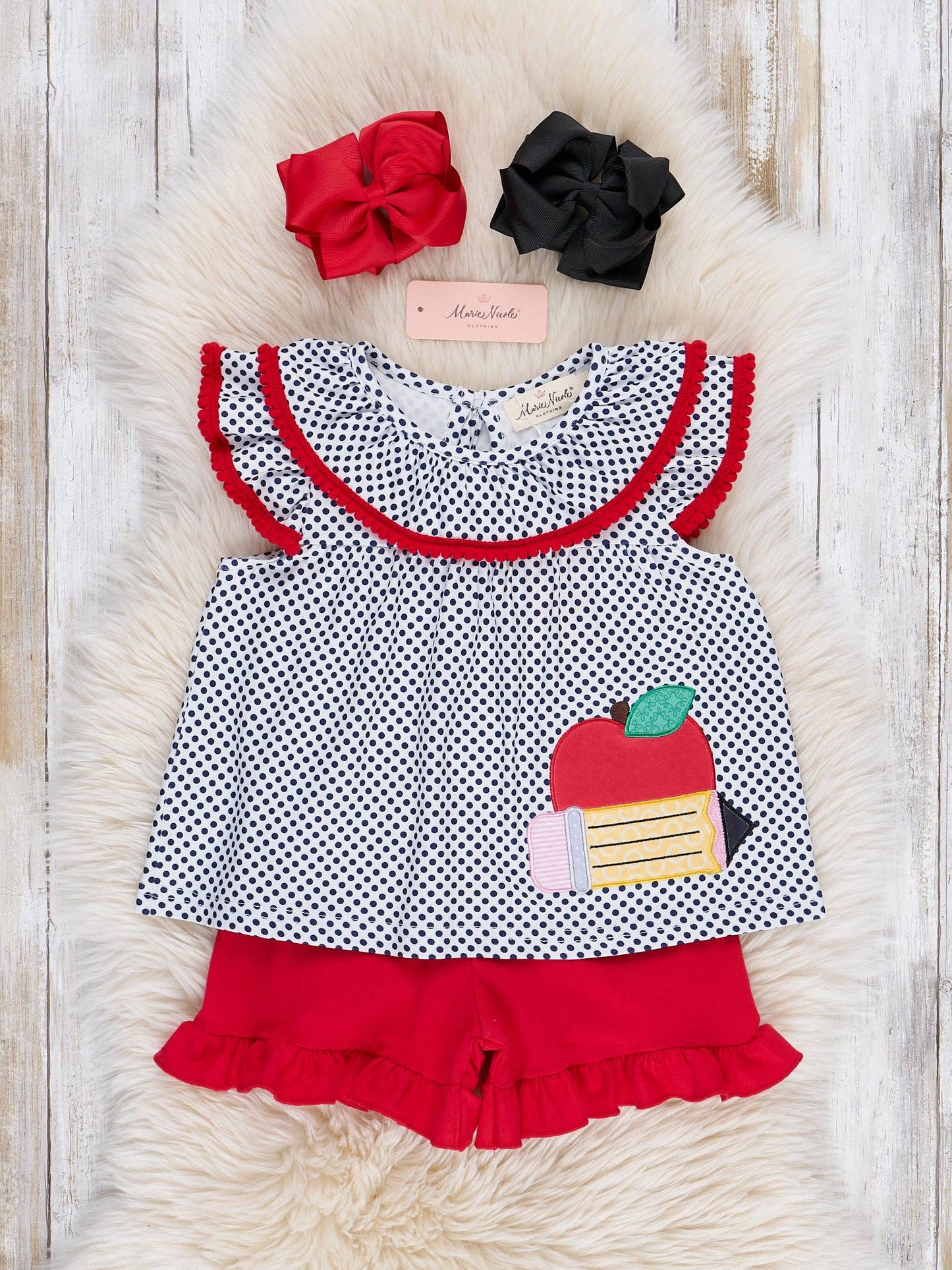 Polka Dot Pencil & Apple Ruffle Outfit