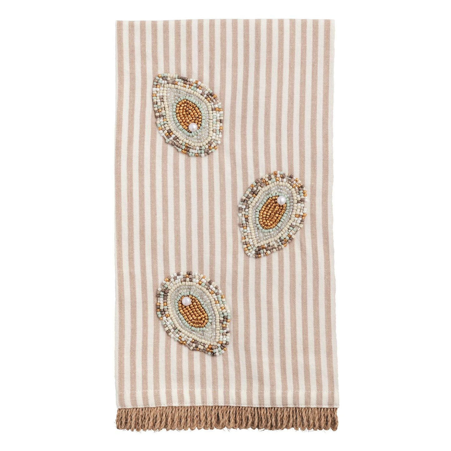 Taupe Stripe Beaded Oyster Towel