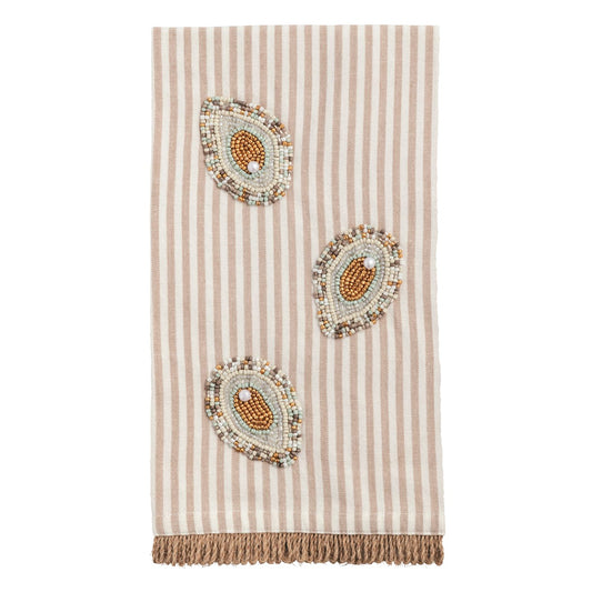 Taupe Stripe Beaded Oyster Towel