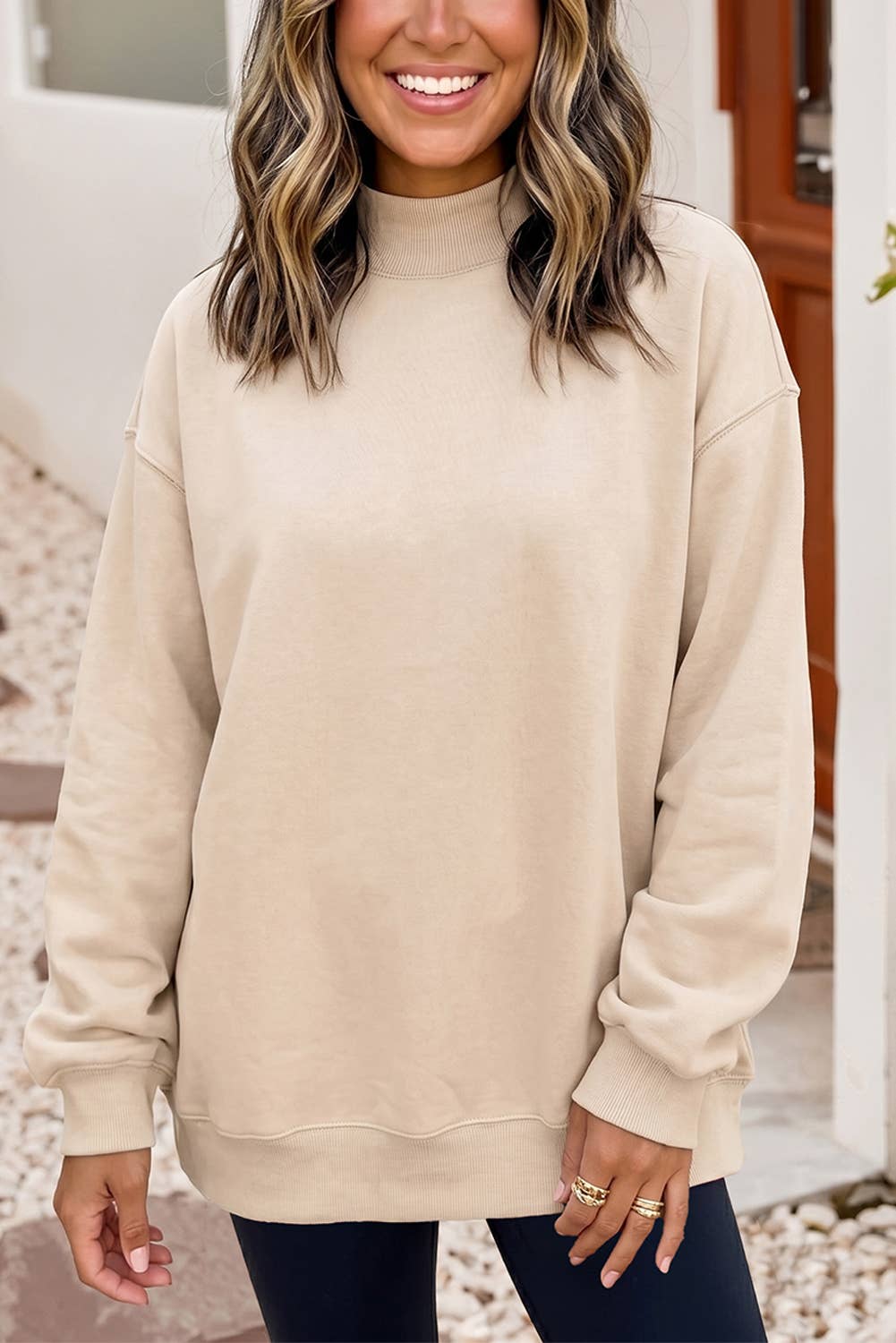 Oversize Reversible Mock Neck Sweatshirt
