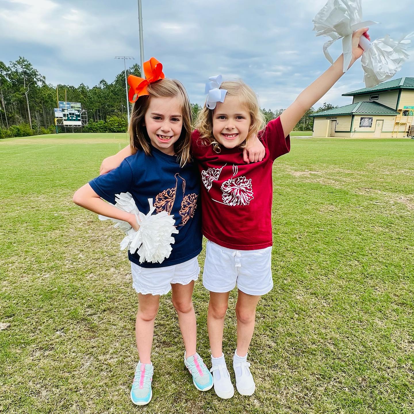 Short-Sleeve Navy/Orange Cheerleader Pom Pom T-Shirt
