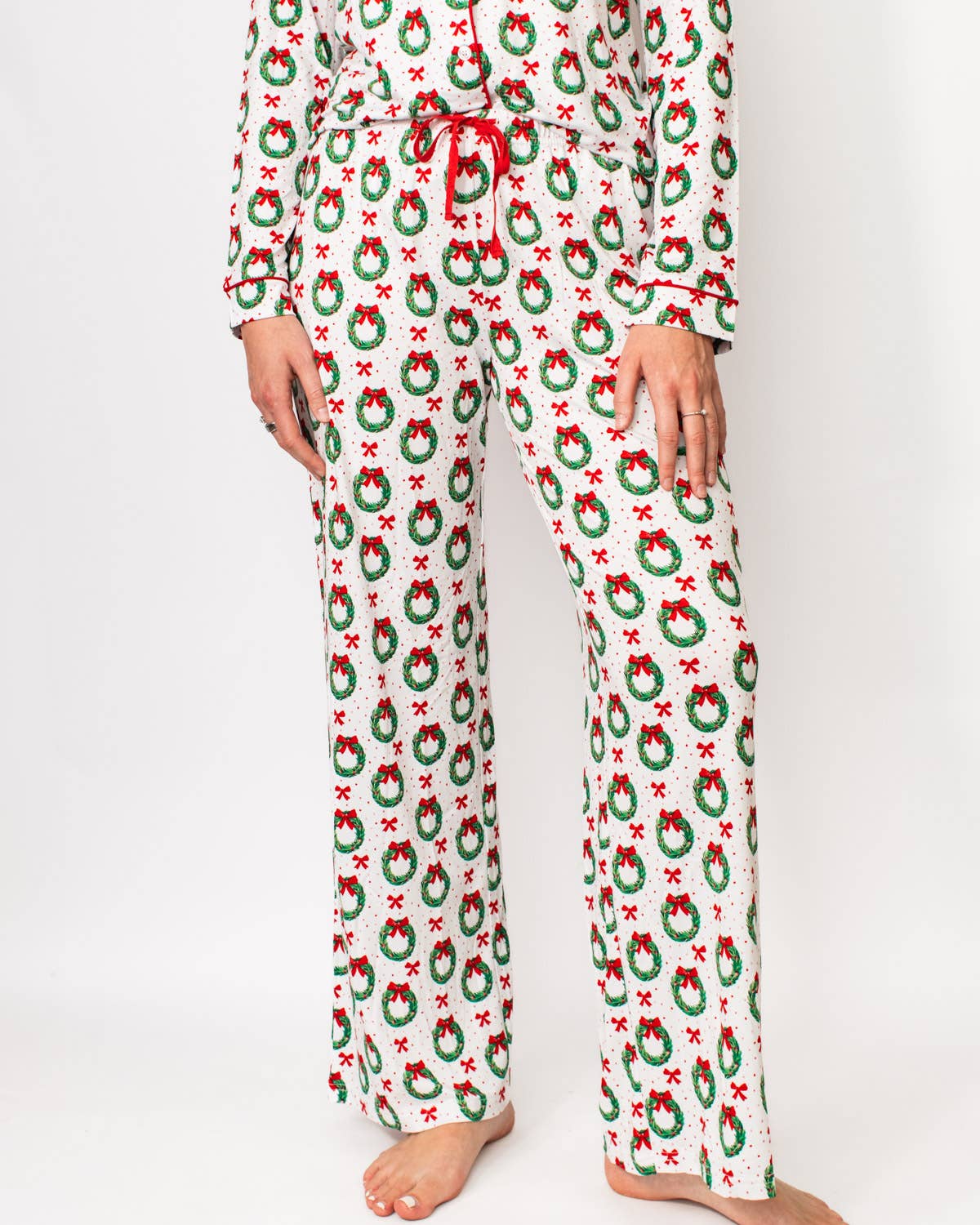 Clara Wreath Sleep Pants   White/Red/Green