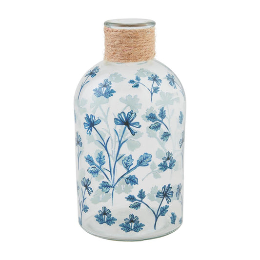 Blue Floral Glass Vase