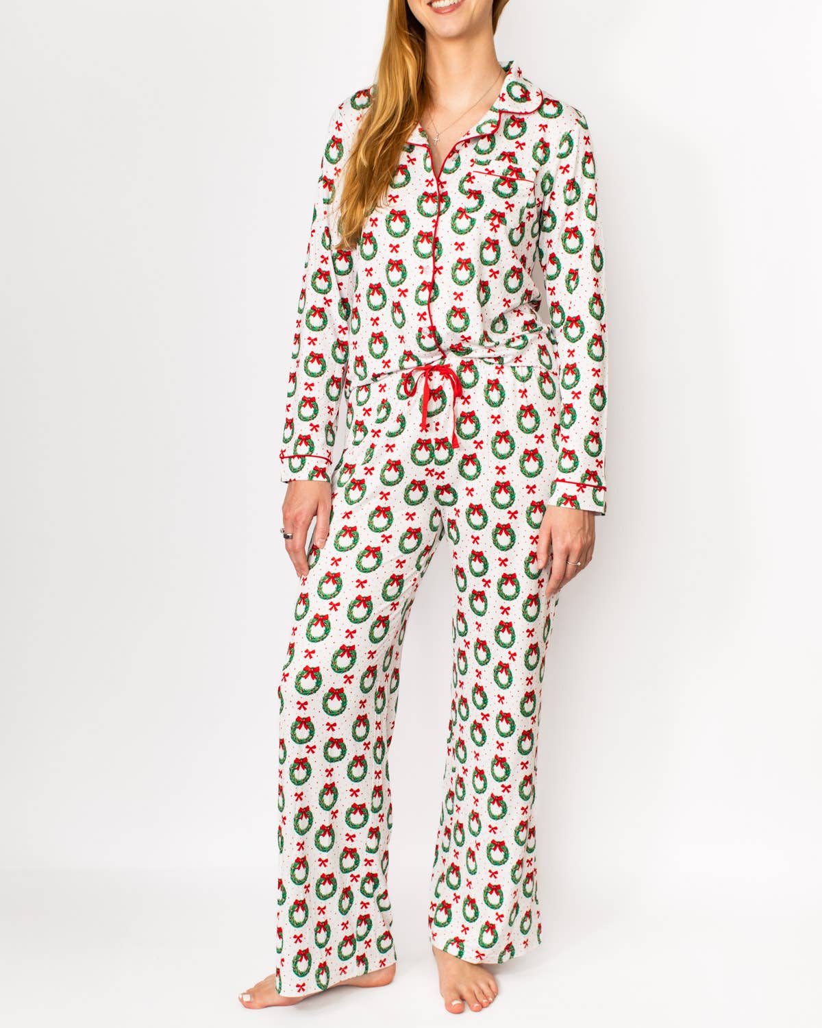 Clara Wreath Sleep Pants   White/Red/Green