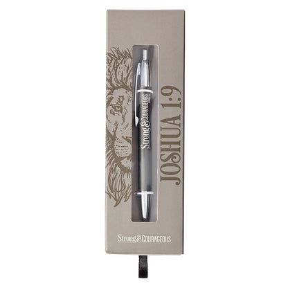 Pen in Gift Box Gray Strong & Courageous Josh. 1:9
