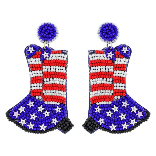 Beaded Patriotic Boots Dangle Earrings