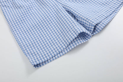 Blue Gingham Crawfish Smocked Shirt and Shorts Set