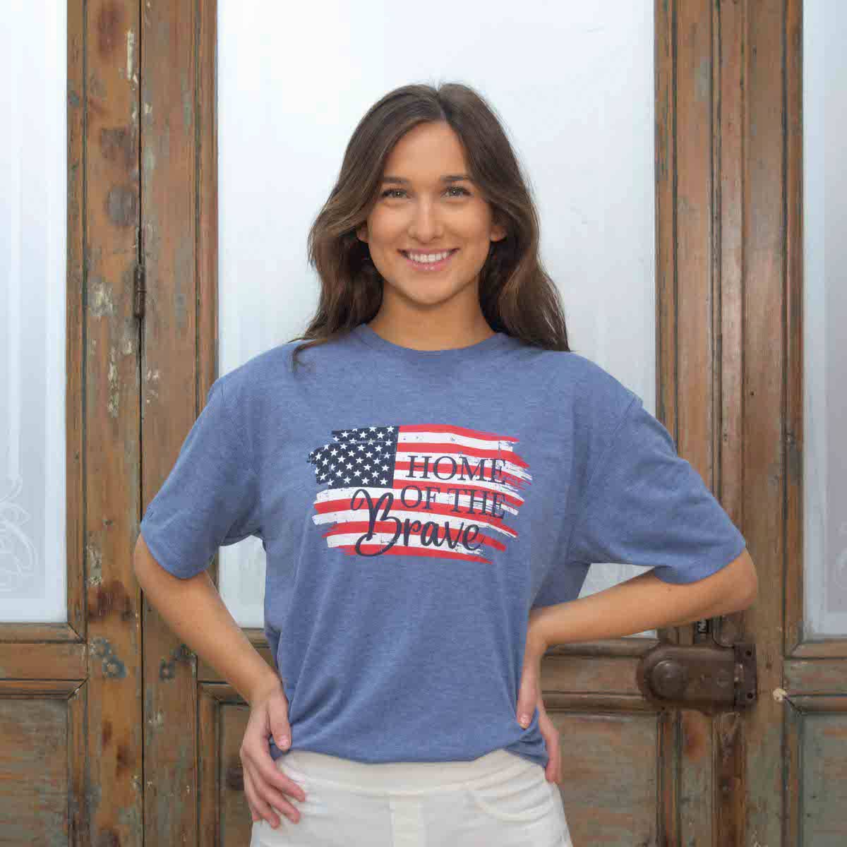 Home Of The Brave Crew Neck T-Shirt   Royal/Red/White
