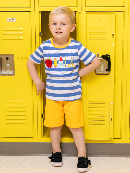 Blue & Yellow School Supplies Cotton Outfit