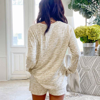 Tiger Stripe Lounge High Low Pullover Off White/Shell