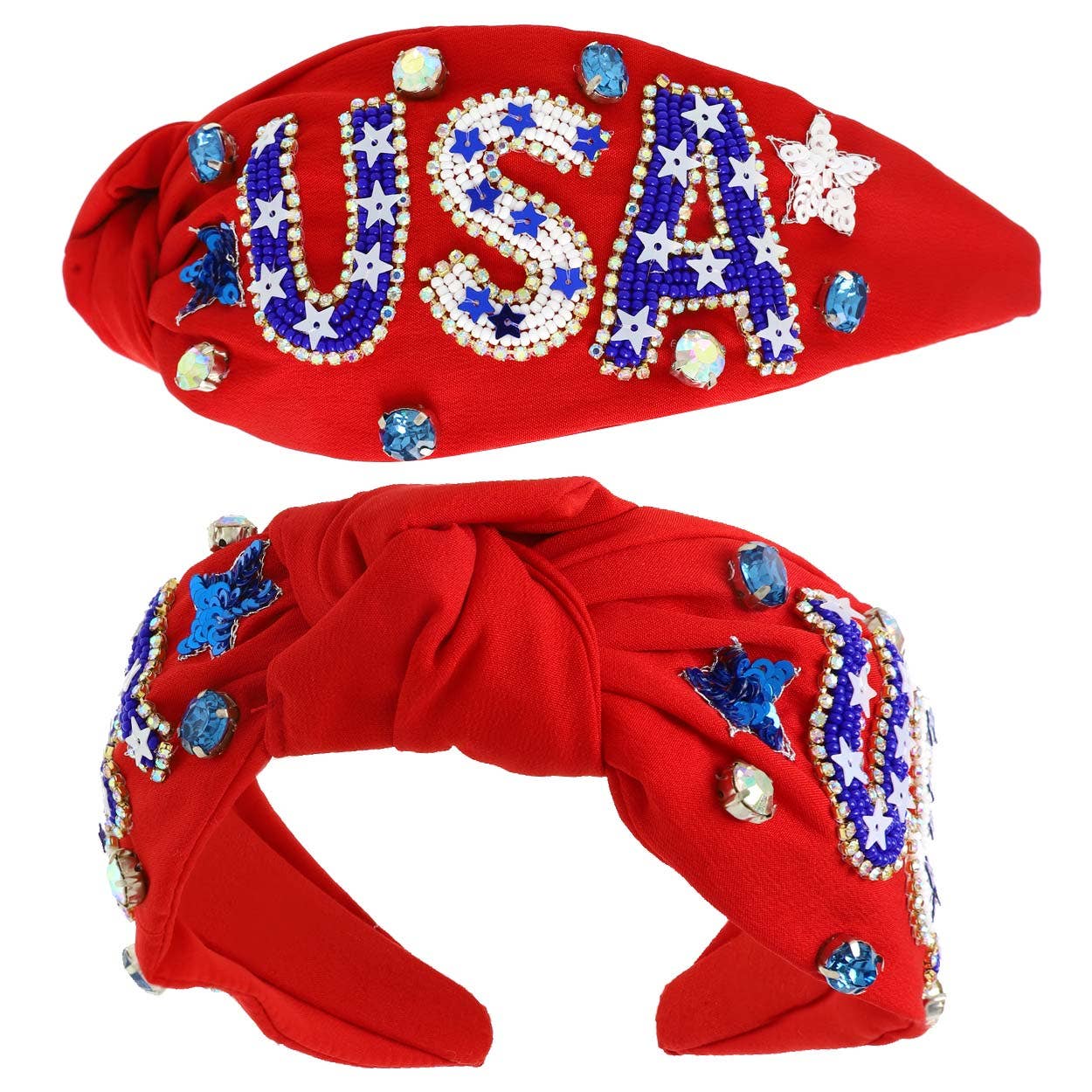USA Patriotic Lettering Jeweled Beaded Headband
