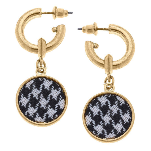 Kylee Houndstooth Drop Hoop Earrings in Black & White