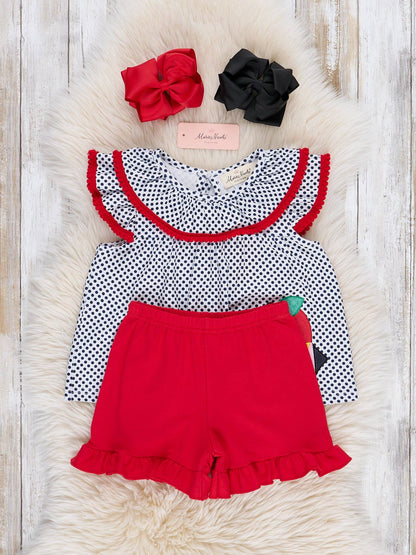 Polka Dot Pencil & Apple Ruffle Outfit