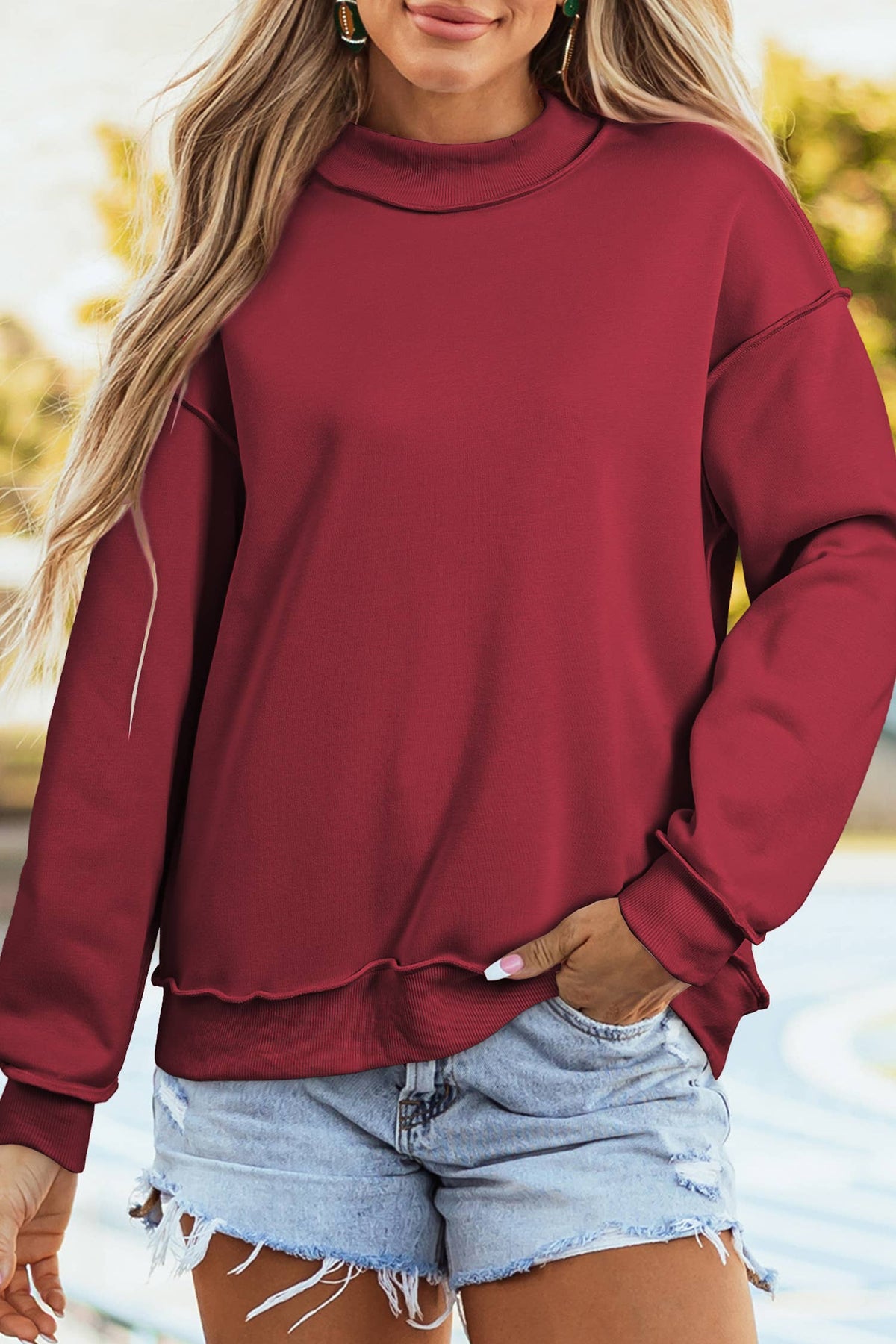 Oversize Reversible Mock Neck Sweatshirt
