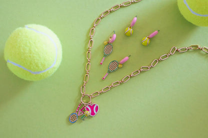 Serena Tennis Racket Enamel Huggie Hoop Earrings