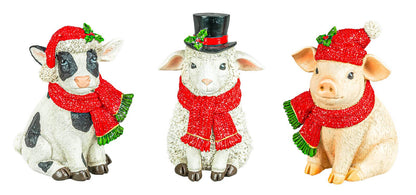 Holly Jolly Christmas Farm Critter 5" Sitter