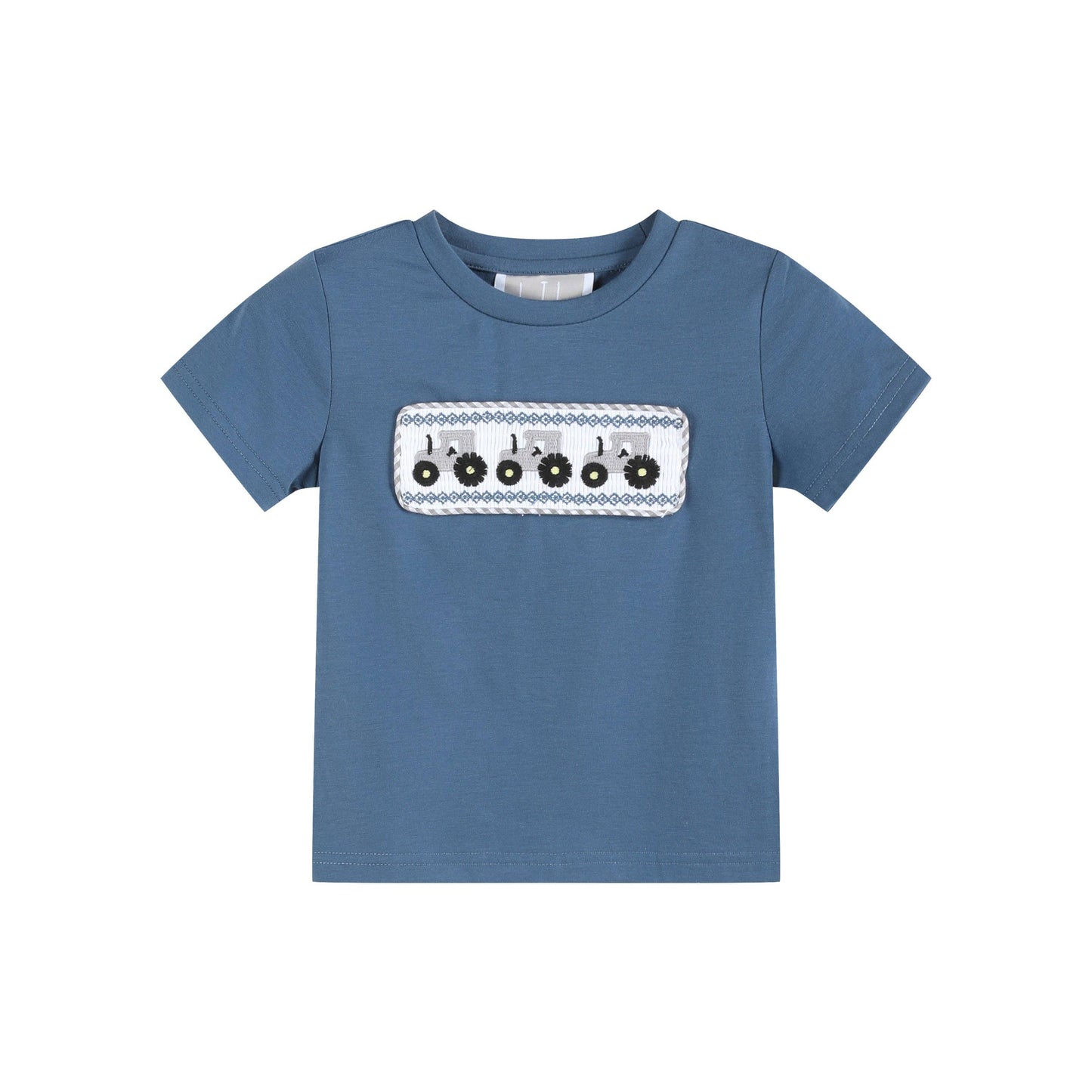 Blue Tractor Smocked Shirt and Gray Shorts Set