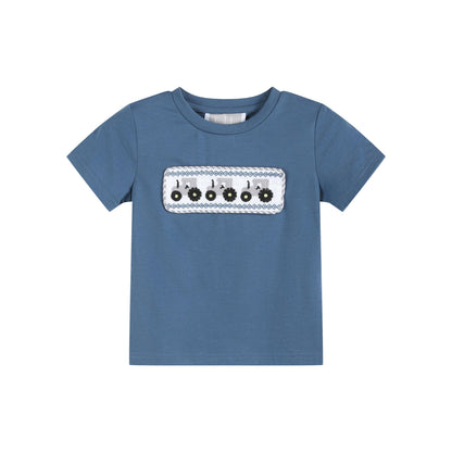 Blue Tractor Smocked Shirt and Gray Shorts Set