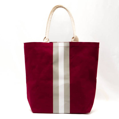 Campus Stripe Tote  Maroon/White/Gray  20x17x6.5