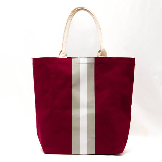 Campus Stripe Tote  Maroon/White/Gray  20x17x6.5