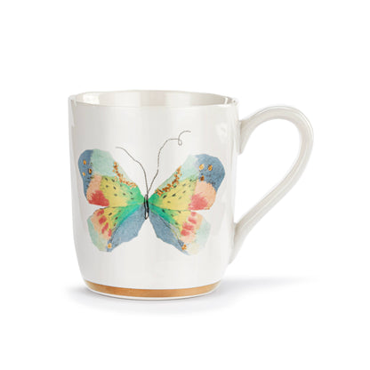Pastel Multi Butterfly White Mug with Gold Trim - 14oz