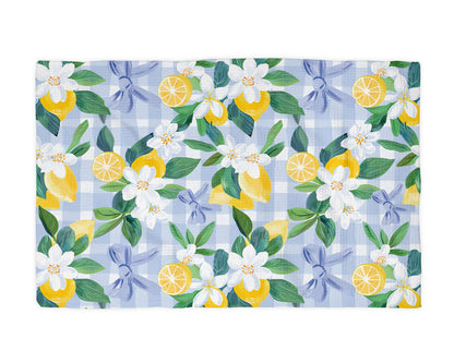 Lemon Plaid Citrus Summer Fruit Market Kitchen Towel Waffle