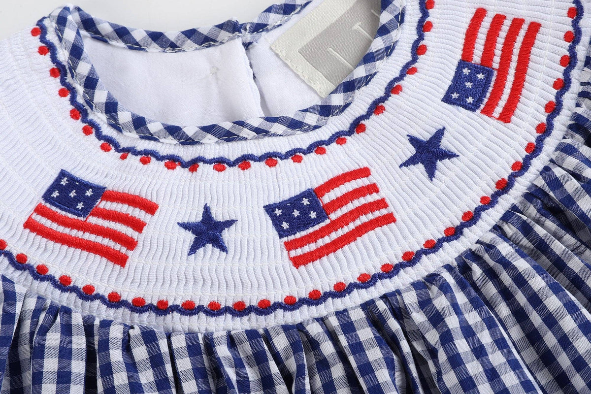 Lsd Flag Royal Blue Gingham American Flag Smocked Bishop Dress – Loxley Drugs ...