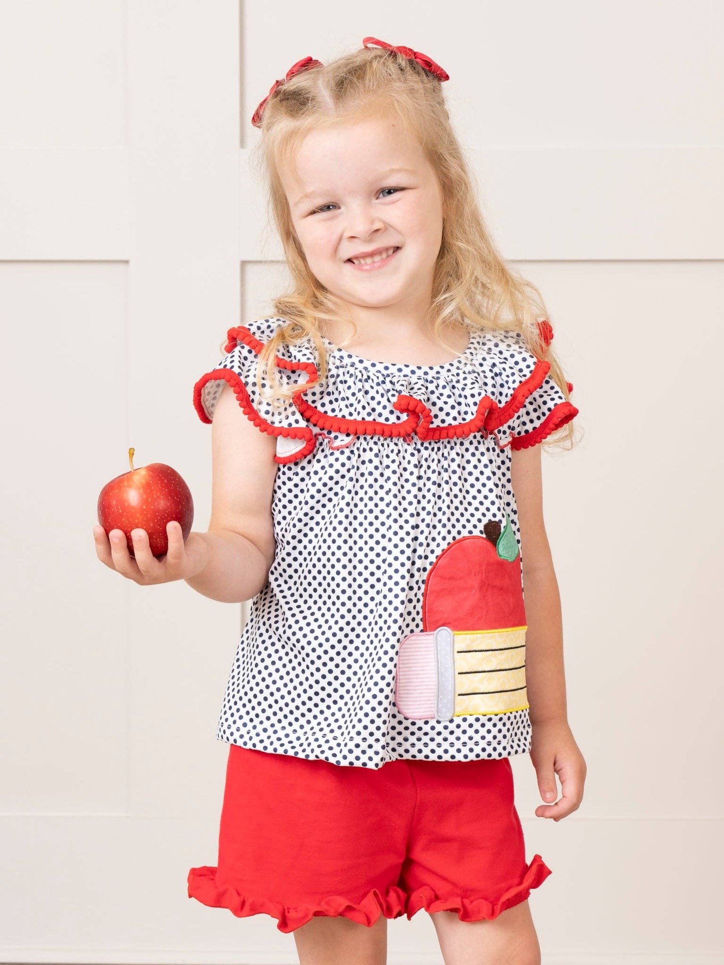 Polka Dot Pencil & Apple Ruffle Outfit