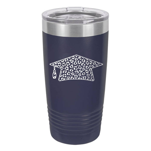 Leopard Grad Cap Navy 20oz Tumbler