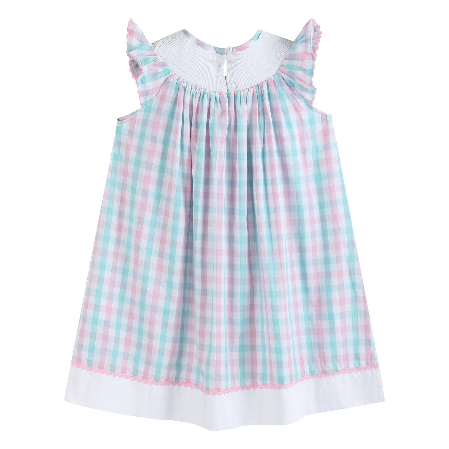 Pink and Aqua Gingham Turtle Smocked Bishop Dress