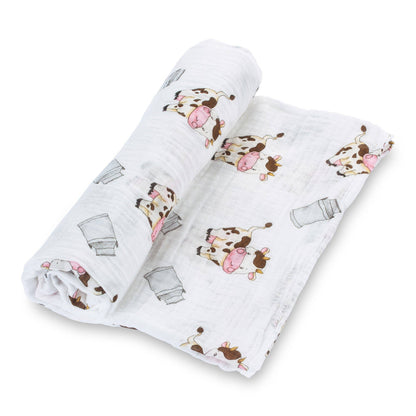 The Cow Goes MOO Baby Muslin Swaddle Blanket