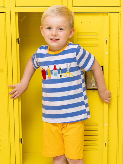Blue & Yellow School Supplies Cotton Outfit