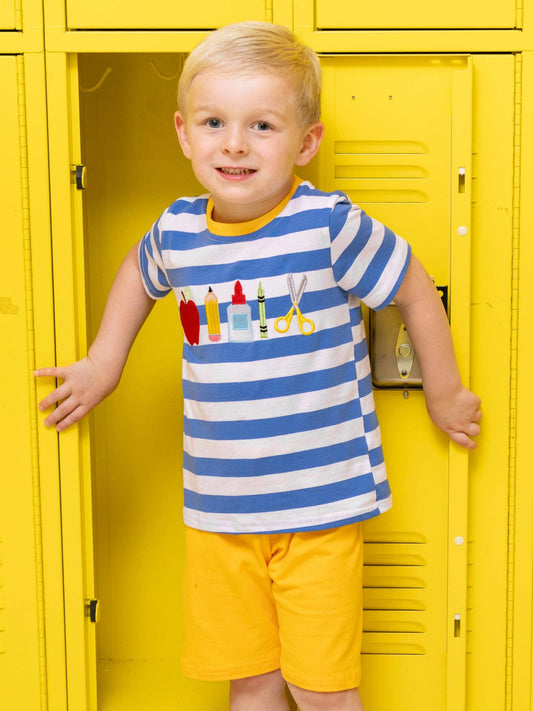Blue & Yellow School Supplies Cotton Outfit