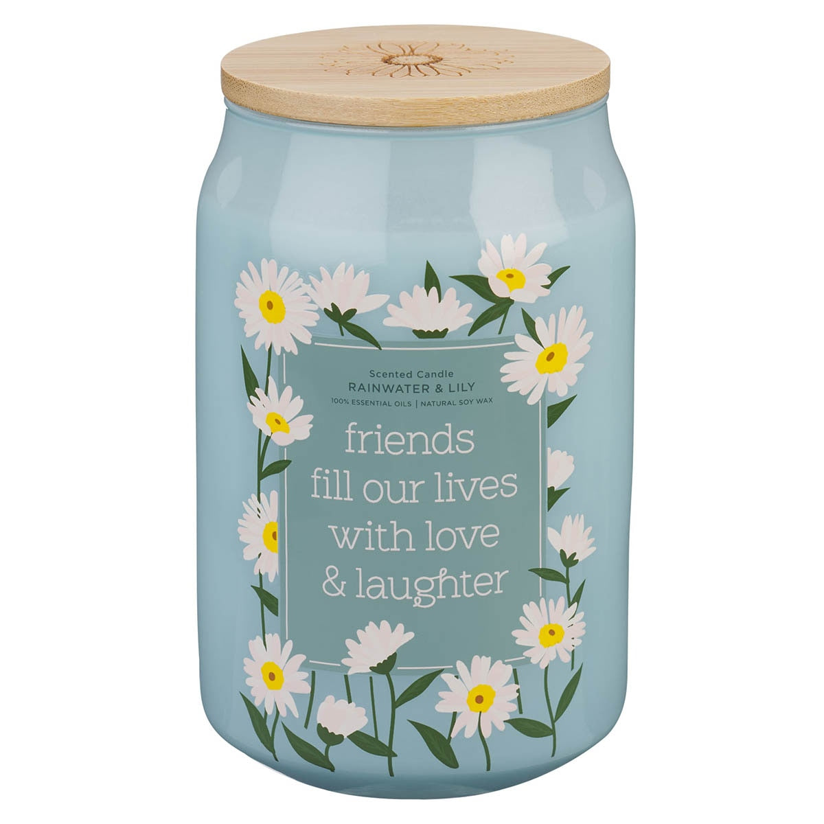 Glass Candle W/ Bamboo Lid Friends Fill