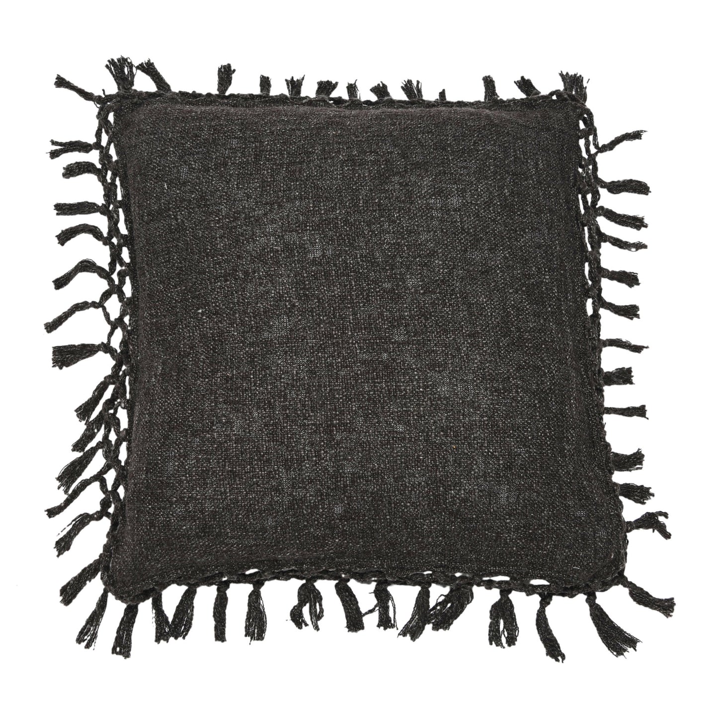 20" Cotton Slub Pillow w/ Crochet & Fringe, Polyester Fill