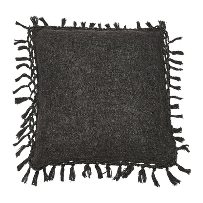 20" Cotton Slub Pillow w/ Crochet & Fringe, Polyester Fill