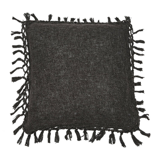 20" Cotton Slub Pillow w/ Crochet & Fringe, Polyester Fill