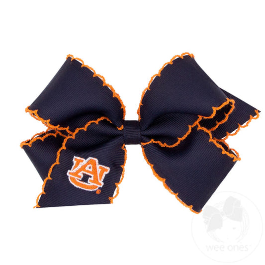 Medium Grosgrain Hair Bow with Moonstitch Edge and Embroidered Collegiate Logo