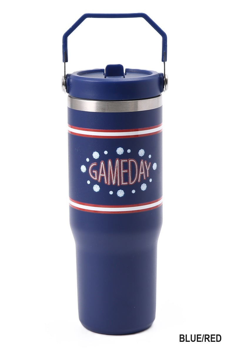 Game Day 30Oz Stainless Steel Flip Straw Tumbler