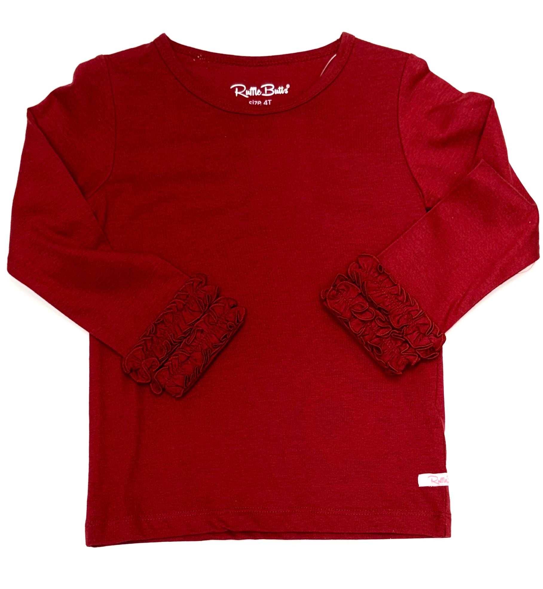 Red Long Sleeve Ruffled Cuff Top