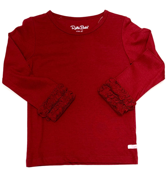 Red Long Sleeve Ruffled Cuff Top