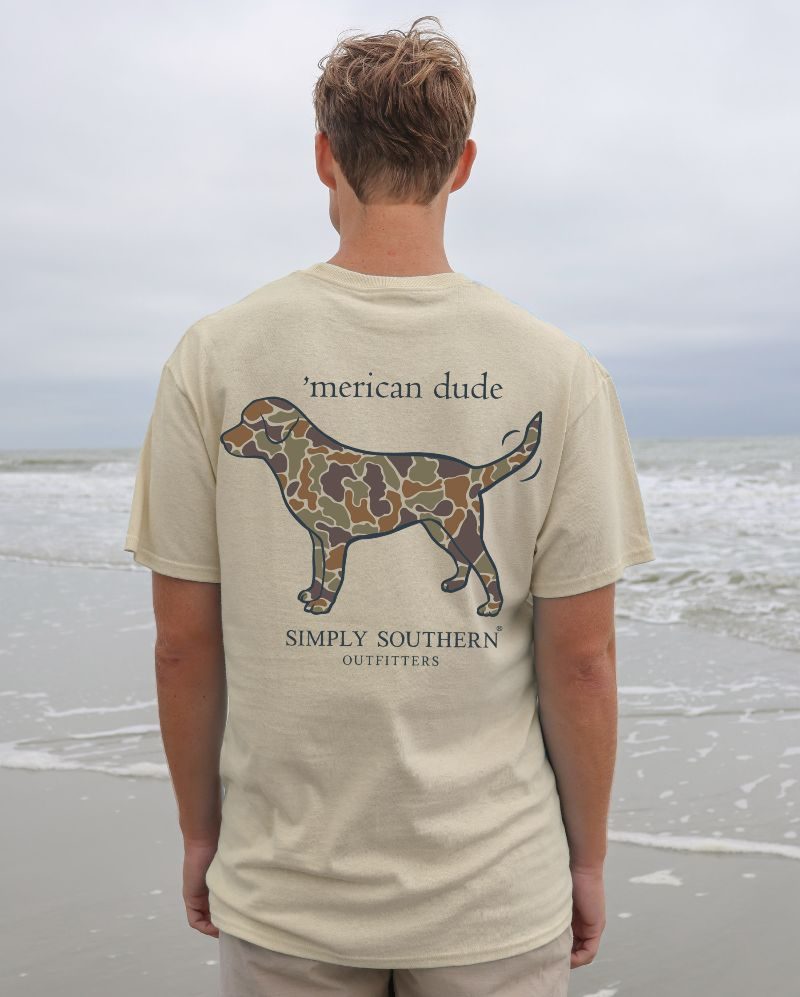 Men's T-Shirt | Short Sleeve | Camo Dog | Sand