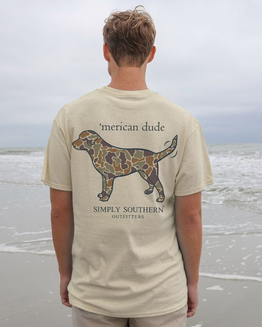 Men's T-Shirt | Short Sleeve | Camo Dog | Sand